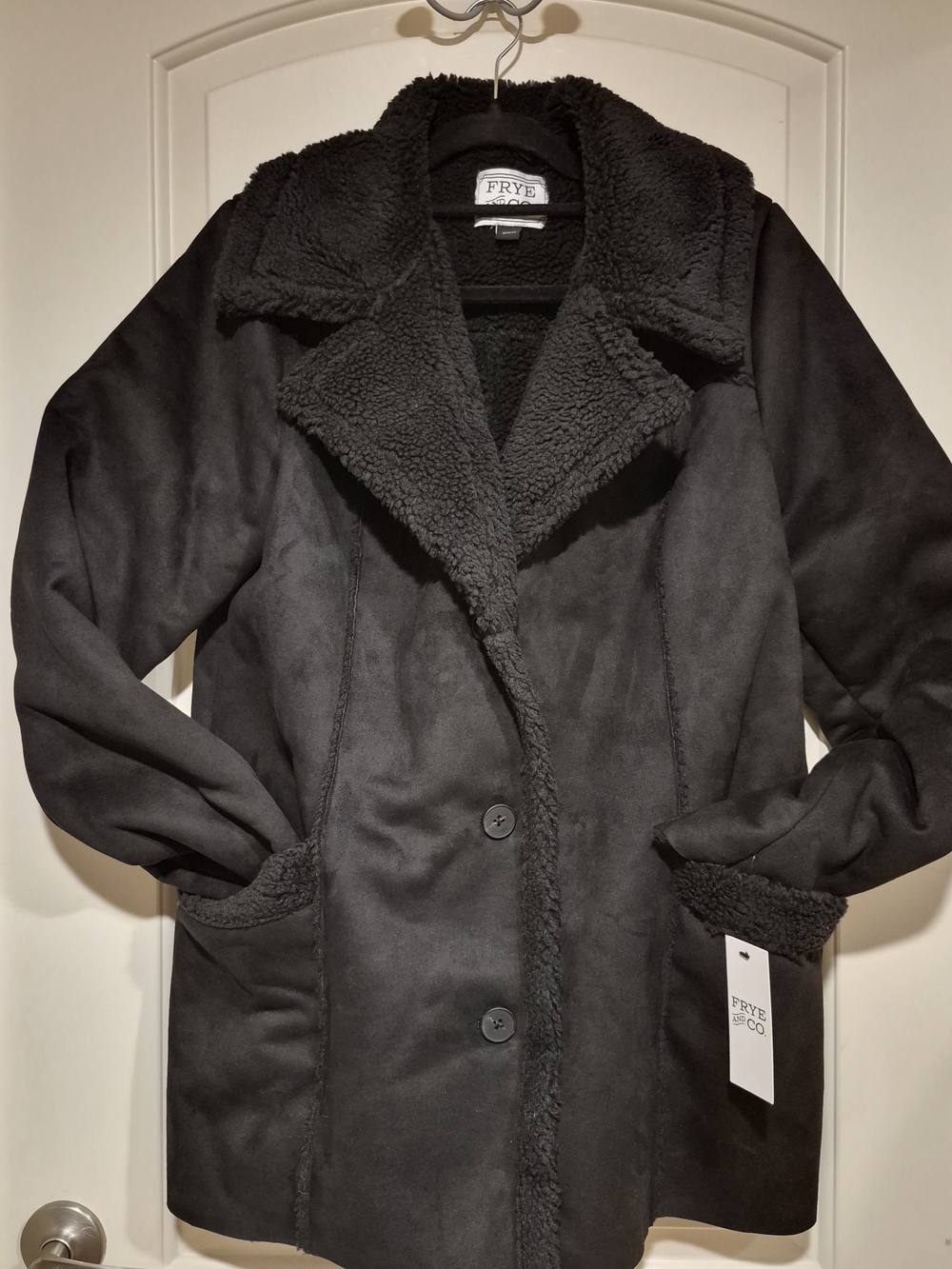 NWT Frye & Co. Black Faux Shearling & Suede Midweight Coat 🖤